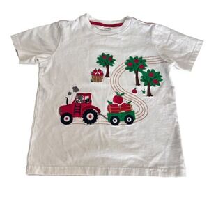 Gymboree Kids Shirt White Tractor Apple Farm Orchard Applique‎ T Shirt Size 6